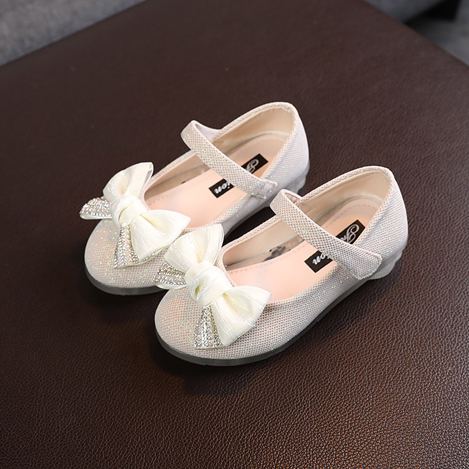 Avrntaa Girls Mary Jane Dress Shoes - Toddler Little Kids Ballet Flats Flower Girls Princess School Shoes Beige Shoes Size 7.5Toddler